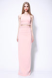 Candy Pink Cross Back Two Pieces Evening Prom Dress