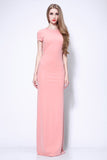 Cap Sleeves Cut Out Fitted Long Sheath Prom Dress