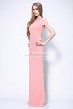 Cap Sleeves Cut Out Fitted Long Sheath Prom Dress