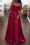 Spaghetti Straps Red Sweetheart A-line Dress Formal Evening Gown.