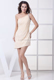 Champagne One Shoulder Bodycon Ruffled Short Prom Dress