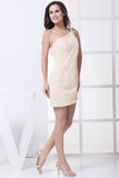 Champagne One Shoulder Bodycon Ruffled Short Prom Dress