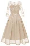 Champagne V-neck A-line Applique Prom Dress With Sleeves