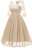 Champagne V-neck A-line Applique Prom Dress With Sleeves