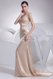 Champagne V-neck Mermaid Prom Long Dress2