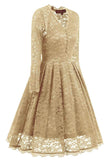 Champagne V-neck Prom Dress With Long Sleeves