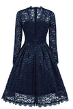 Dark Navy V-neck Prom Dress With Long Sleeves