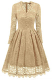 Champagne V-neck Prom Dress With Long Sleeves