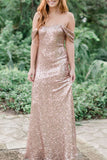 Champagne Backless Off The Shoulder Sequins Bridesmaid Prom Dress Dresses