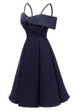 Chic Dark Navy Off-the-shoulder A-line Prom Dress