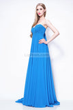 Strapless Pleated Blue A-line Prom Bridesmaid Dress