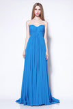 Strapless Pleated Blue A-line Prom Bridesmaid Dress