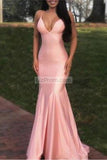 Chic Blue V-neck Spaghetti Straps Mermaid Prom Dress.