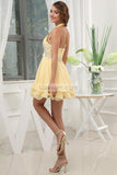 Daffodil Halter Baby Doll Cocktail Dress With Beading