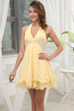 Daffodil Halter Baby Doll Cocktail Dress With Beading