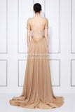 Dark Champagne Off-the-shoulder Chiffon Bridesmaid Prom Dress