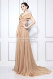 Dark Champagne Off-the-shoulder Chiffon Bridesmaid Prom Dress