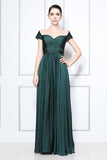 Dark Green Off-the-shoulder A-line Bridesmaid Prom Dress