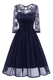 Black A-line Lace Homecoming Dress With Sleeves