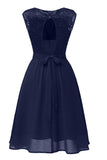 Dark Navy A-line Lace Homecoming Dress - Mislish