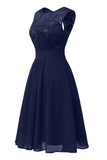 Dark Navy A-line Lace Homecoming Dress - Mislish