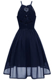 Dark Navy Cut Out A-line Homecoming Dress