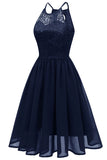 Dark Navy Cut Out A-line Homecoming Dress