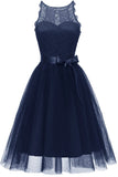 Dark Navy Sleeveless Cut Out A-line Prom Dress