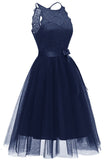 Dark Navy Sleeveless Cut Out A-line Prom Dress