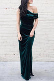 Dark Green One Shoulder Long Velvet Prom Dress Dresses