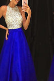 Elegant Satin Beaded Halter A-Line Open Back Prom Dress Dresses