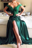 Dark Green Off the Shoulder Appliques Evening Gown Prom Formal Dresses.