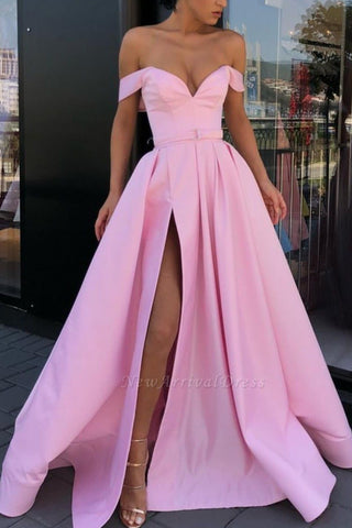 Bodenlanges, schulterfreies Abendkleid in A-Linie in Rosa