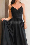 Full Length Black Spaghetti Straps Side Split Evening Gown Prom Dress