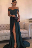 Dark Green Off the Shoulder Appliques Evening Gown Prom Formal Dresses.