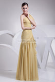 Gold Ruffled One Shoulder Floor Length Prom Dress