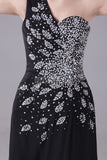 Gorgeous Black Beaded One Shoulder Evening Formal Dress 