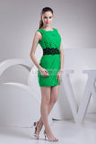 Green Appliques Sheath Ruffled Short Sexy Dress