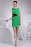 Green Appliques Sheath Ruffled Short Sexy Dress