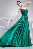 Green One Shoulder Ruffled A-line Prom Dress