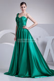 Green One Shoulder Ruffled A-line Prom Dress