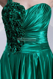 Green One Shoulder Ruffled A-line Prom Dress