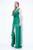 Green V-neck Sleeveless Chiffon Thigh-high Slit Prom Formal Dress