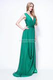 Green V-neck Sleeveless Chiffon Thigh-high Slit Prom Formal Dress