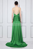 Green V-neck Spaghetti Strap Ruffled Long Prom Dress