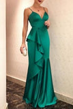 Hunter Spaghetti Straps V-Neck Ruffled Evening Prom Dress Dresses