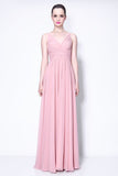 Pink Spaghetti Straps V-Neck A-line Prom Dress