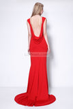 Red Open Back Sleeveless Evening Prom Dress.