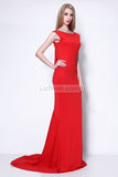 Red Open Back Sleeveless Evening Prom Dress.