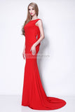 Red Open Back Sleeveless Evening Prom Dress.